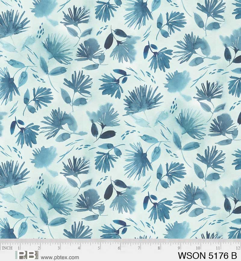 Whisper Song quilting fabric 05176 B in aqua and white palette with blue and ivory accents