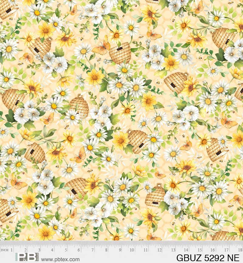 Garden Buzz quilting fabric 05292 NE in gold and yellow palette with cream and white accents