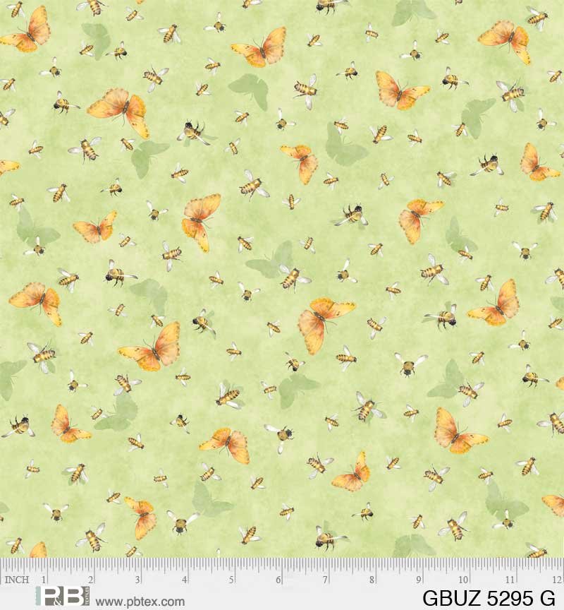 Garden Buzz quilting fabric 05295 G in yellow and cream palette with gold and green accents
