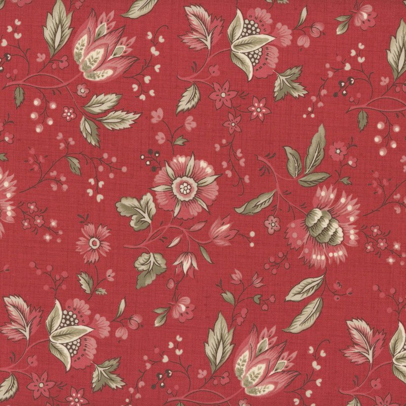 Joie De Vivre quilting fabric 13982 13 in red and pink palette with gold accents