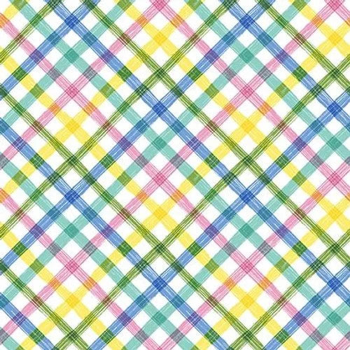 Peek A Boo quilting fabric 1562 17 in white and green palette with blue and yellow accents