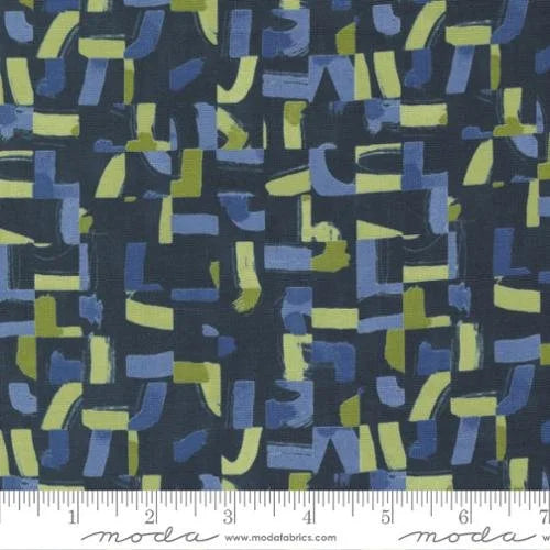 Collage quilting fabric 16951 16 in navy and blue palette with green and forest green accents