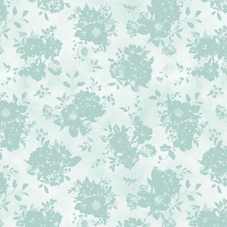Mint Crush quilting fabric 17768 441 in white and aqua palette with ivory and green accents