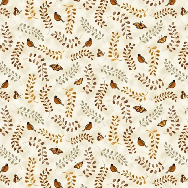 Hello Pumpkin quilting fabric 1887 40 in cream and white palette with gold accents