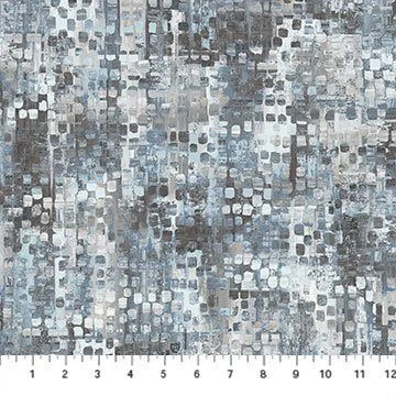 Fusion quilting fabric 24275 94 in gray and ivory palette with blue accents