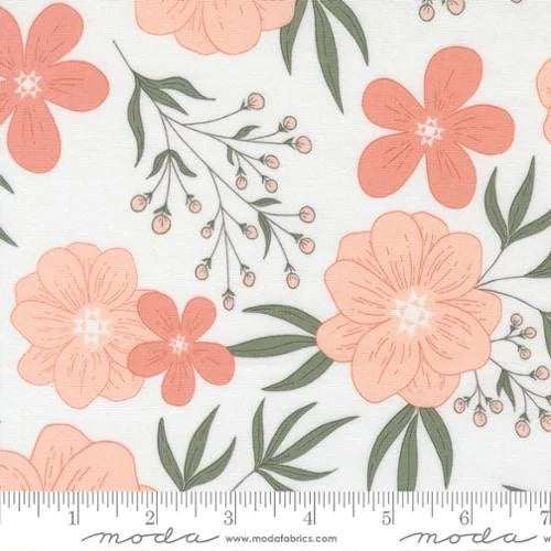 Potted quilting fabric 26140 11 in white and peach palette with pink and ivory accents