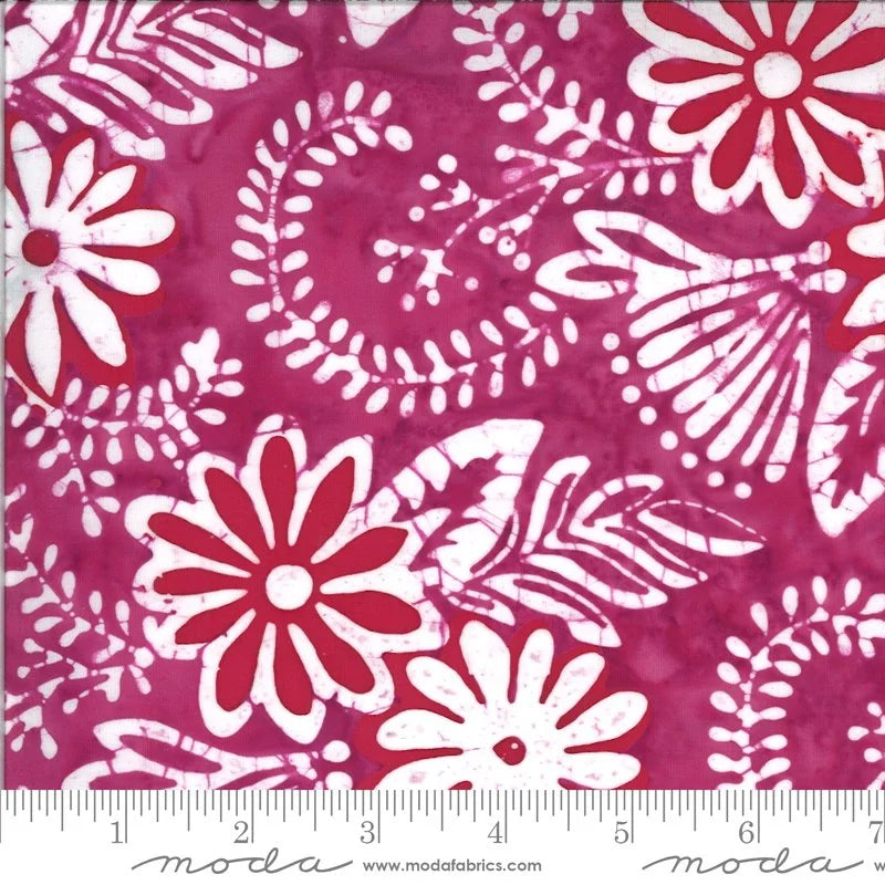 Batiks quilting fabric 27310 60 in pink and mauve palette with white and red accents
