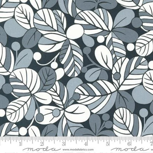 Concrete Jungle quilting fabric 33721 16 in blue and ivory palette with gray and white accents