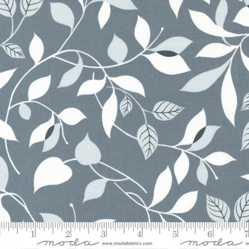 Concrete Jungle quilting fabric 33723 14 in blue and white palette with ivory accents