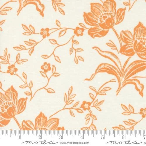 Denim Daisies quilting fabric 35380 24 in white and gold palette with cream and peach accents