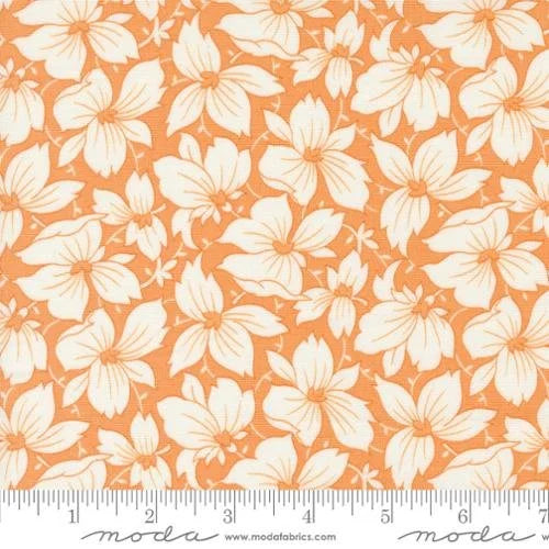 Denim Daisies quilting fabric 35381 14 in cream and orange palette with peach and gold accents