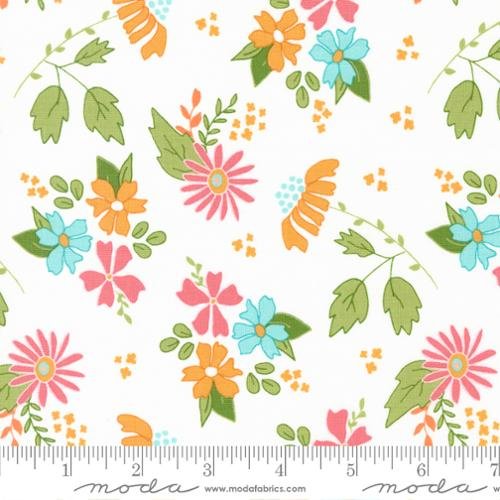 Bountiful Blooms quilting fabric 37660 11 in white and green palette with gold and pink accents
