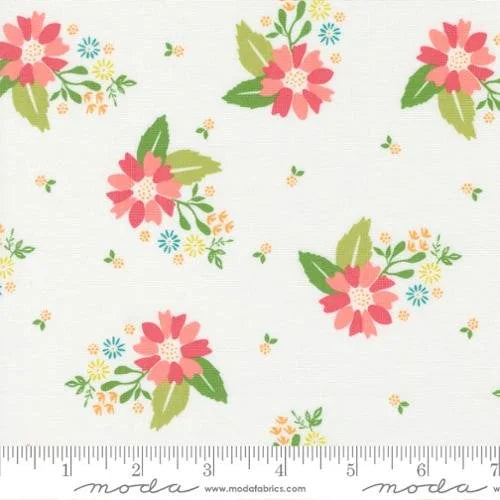 Strawberry Lemonade quilting fabric 37671 11 in white and pink palette with green and cream accents