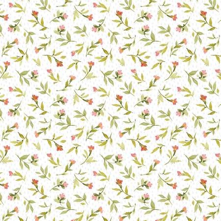 Hummingbird Floral quilting fabric 39831 137 in white and cream palette with yellow accents