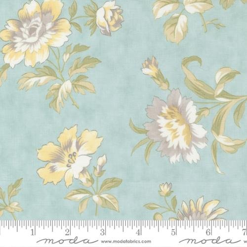 Honeybloom quilting fabric 44340 12 in aqua and ivory palette with cream and green accents