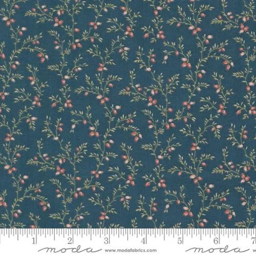 Sandalwood quilting fabric 44386 14 in navy and aqua palette with gray accents