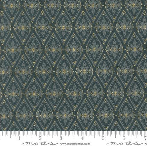 Old World Yuletide quilting fabric 45626 26M in aqua and forest green palette with gray accents