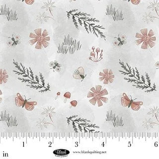 Petals Pewter quilting fabric 4372 90 in ivory and white palette with gray and pink accents