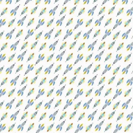 Space Explorer quilting fabric 52714-2 in white and ivory palette with cream and blue accents