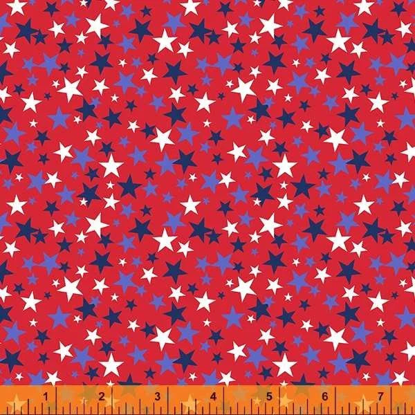 Patriotic quilting fabric 53054-2 in red and mauve palette with pink and purple accents