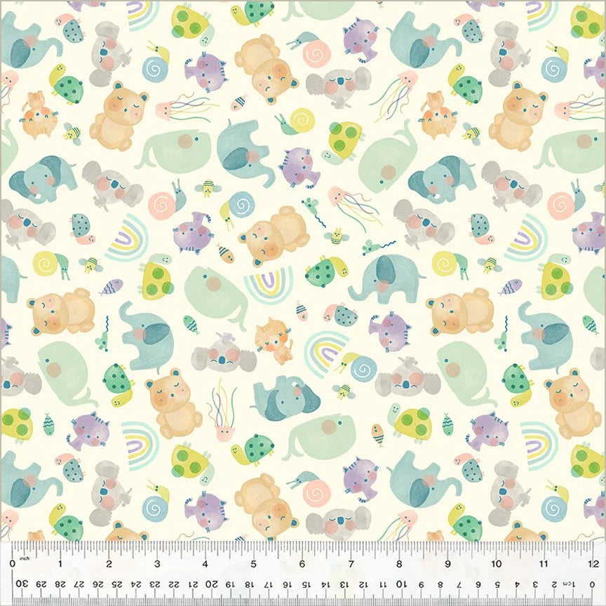 Count On Me quilting fabric 53898-1 in white and green palette with cream and ivory accents