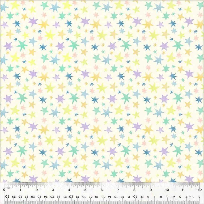 Count On Me quilting fabric 53900-1 in white and cream palette with yellow and green accents