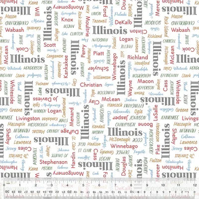 Illinois Shop Hop 2025 quilting fabric 54677-4 in white and ivory palette with pink and cream accents