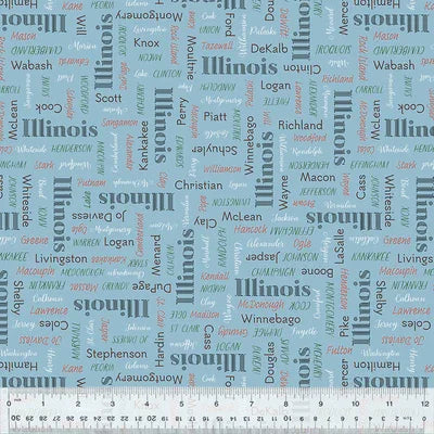 Illinois Shop Hop 2025 quilting fabric 54677-8 in blue and aqua palette