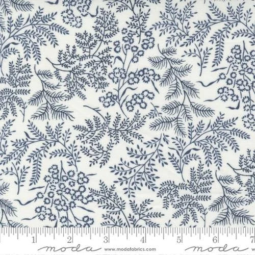 Nantucket Summer quilting fabric 55261 21 in ivory and blue palette with white and gray accents
