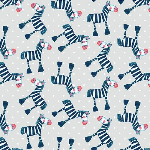 Silly Safari quilting fabric 5939 90 in ivory and blue palette with white and navy accents