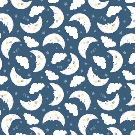 Babys Adventure quilting fabric 69309 441 in blue and white palette with ivory accents