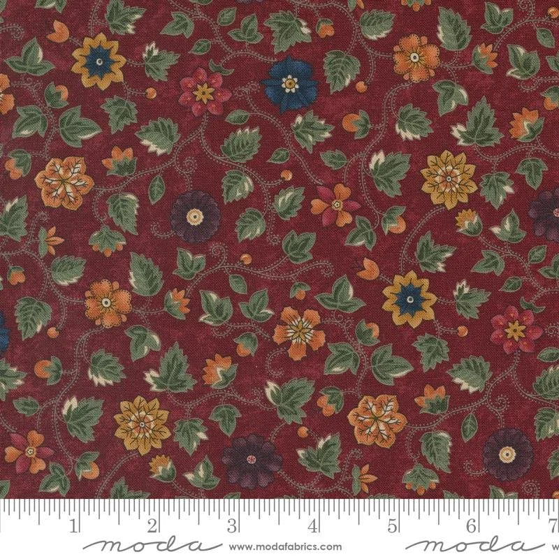 Chickadee Landing quilting fabric 9740 13 in burgundy and rust palette with brown and forest green accents