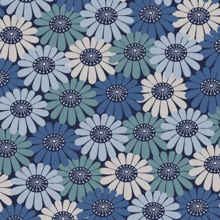 Shinrin Yoku quilting fabric A643 2 in blue and navy palette with ivory and aqua accents