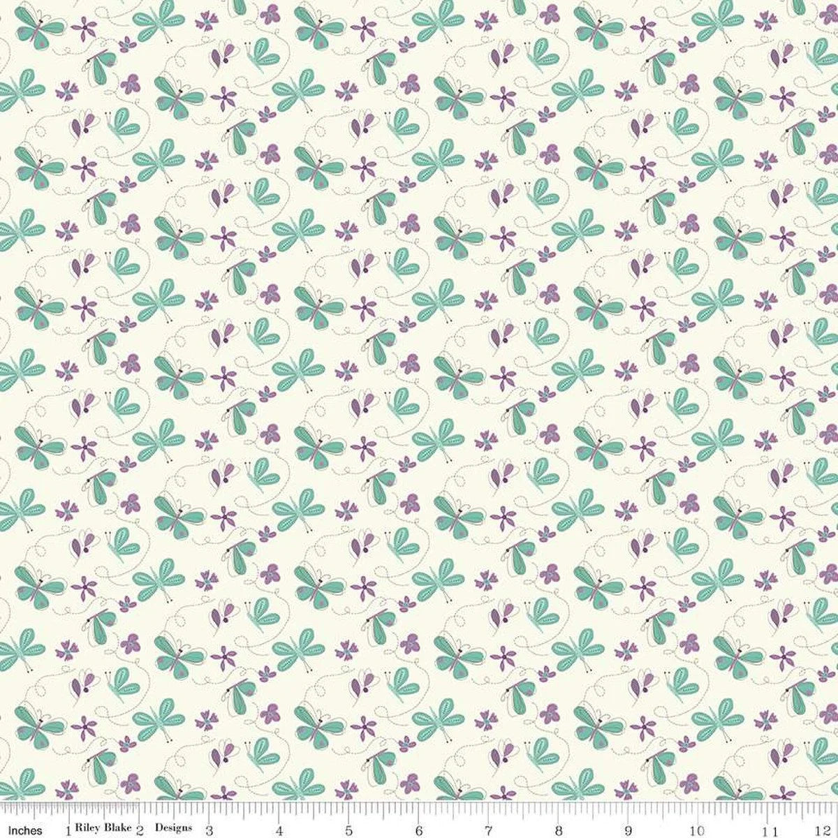 Hello Spring quilting fabric C12961 Cream in white and ivory palette with green accents