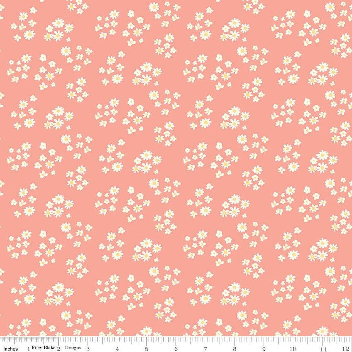 Hello Spring quilting fabric C12962 Coral in pink and peach palette with cream accents