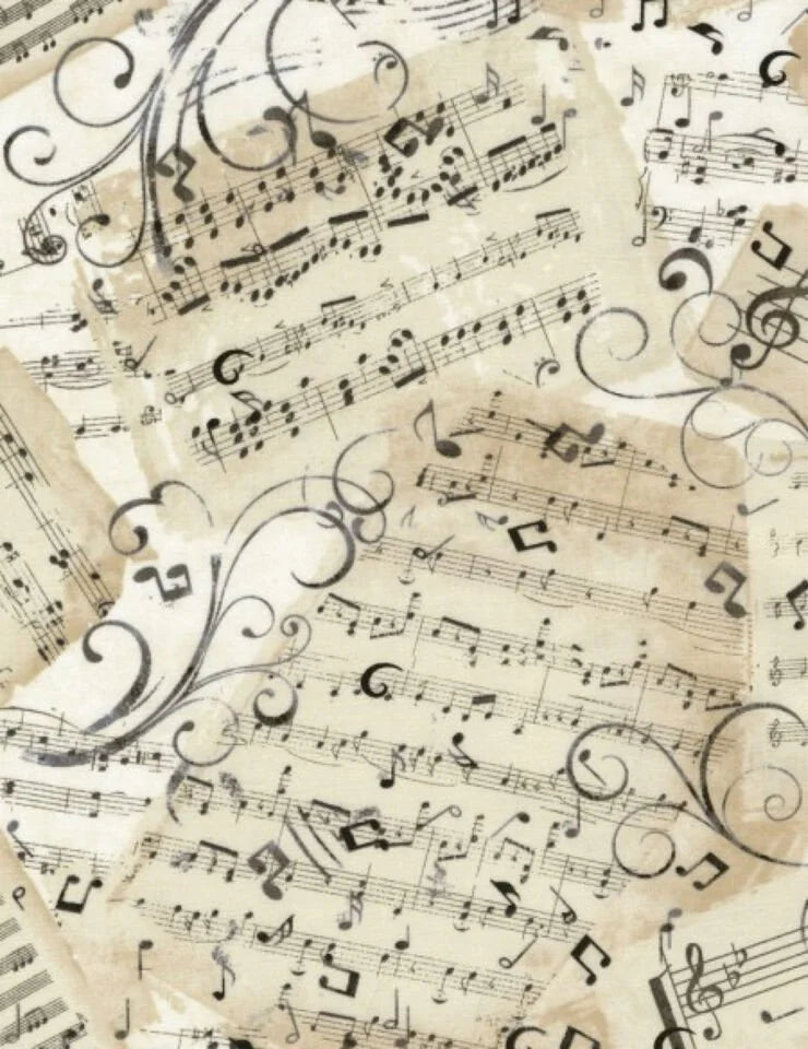 Music quilting fabric C4830 in cream and tan palette with white and ivory accents