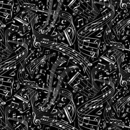 Music quilting fabric C7587 in black and charcoal palette with gray accents