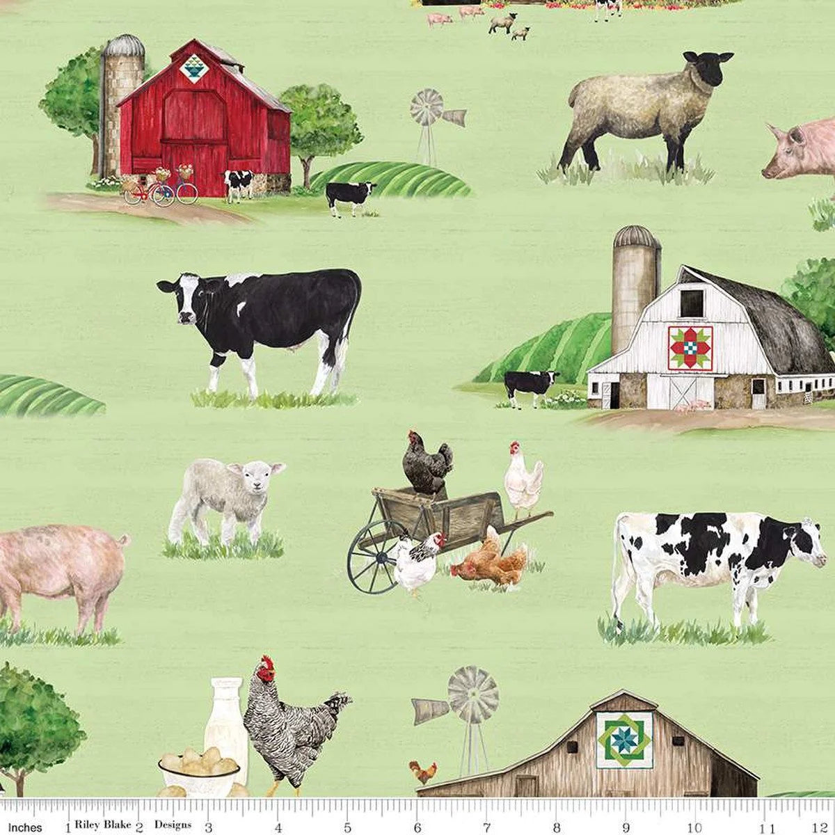 Spring Barn Quilts quilting fabric CD14330 Green in green and tan palette with cream accents