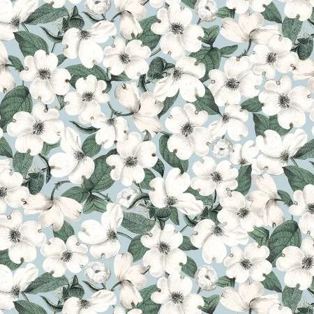 Fleur quilting fabric CD1740 in white and ivory palette with green and gray accents