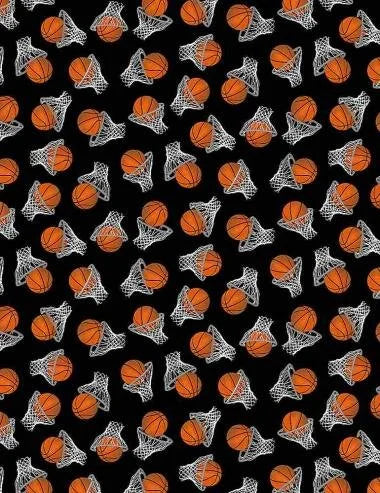 Sports quilting fabric CD8892 in black and orange palette with rust and gray accents