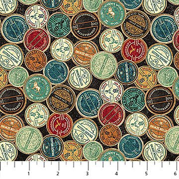 Stonehenge Stitchin quilting fabric DP28346-99 in green and brown palette with rust and gold accents