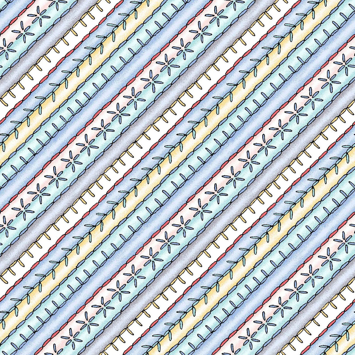 Sewing quilting fabric MAS9897-QS in blue and ivory palette with white and aqua accents