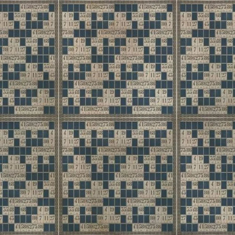 Tim Holtz quilting fabric PWTH065.8Blue in tan and gray palette with navy and aqua accents