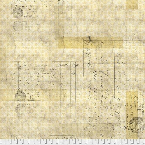 Tim Holtz quilting fabric PWTH098.Gold in cream and gold palette