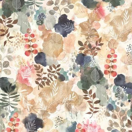 Serene Nature quilting fabric 05097 in cream and gold palette with ivory and peach accents