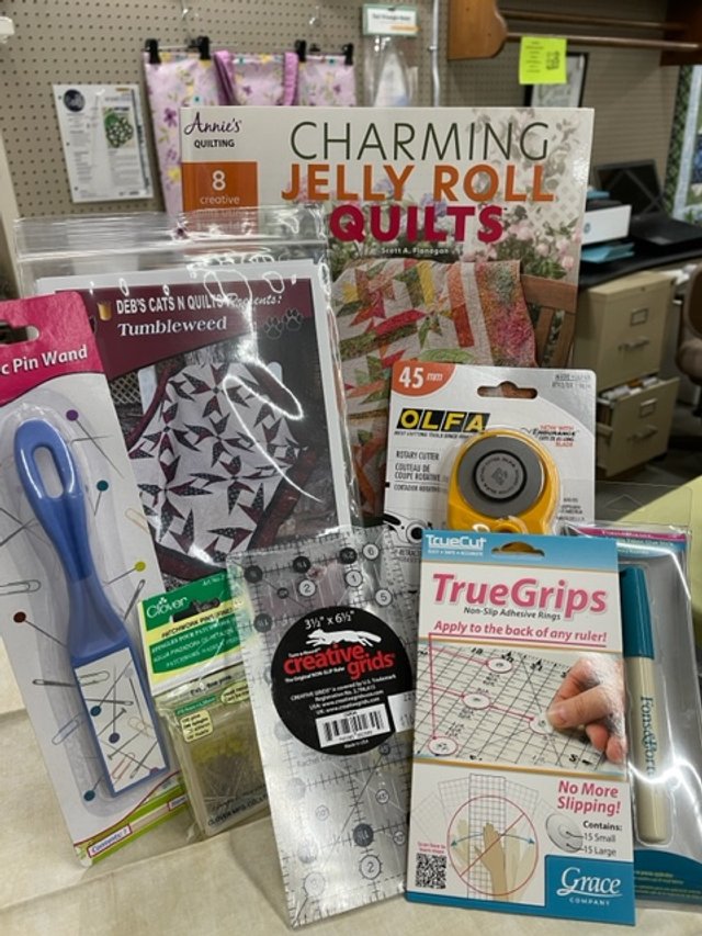 Quilting patterns rulers cutters and notions displayed at Countryside Village